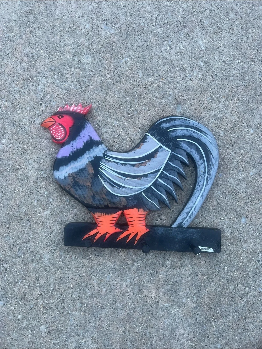 Vintage Rooster Wall Decor in Black, Gray, Red, Orange, Purple